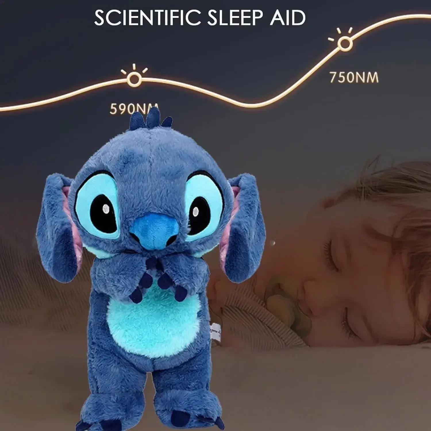 MINISO New 30cm Plush Breathing Stitch Doll Soothing Peluche Lilo&Stitch Kawaii Toy Anime Music Light Child Sleep Model Kid Gift