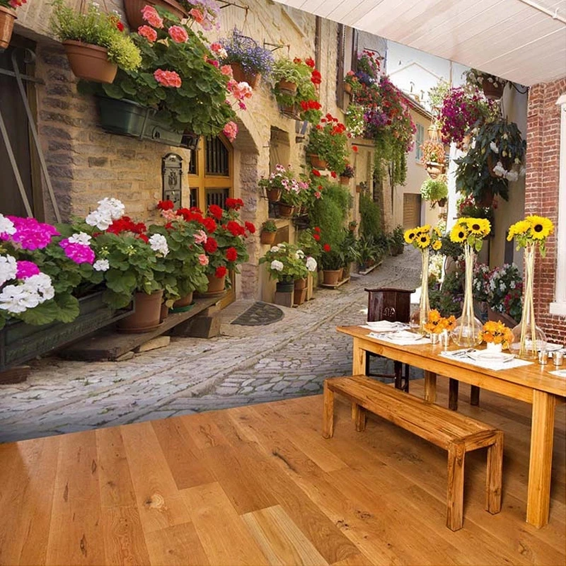 Custom Mural Wallpaper Flower European Street View 3D Photo Home Decor Living room sofa TV background wall bedroom restaurant 8d
