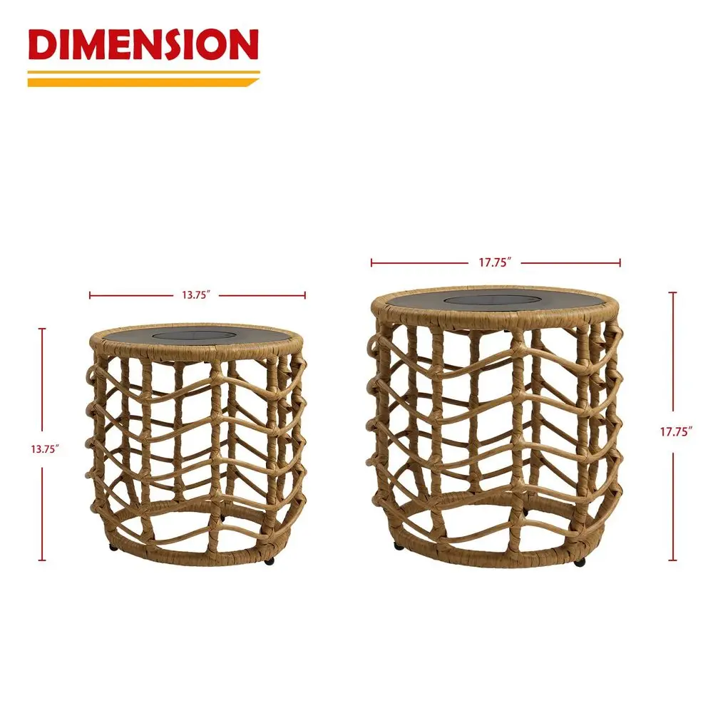 

Boho Solar Nesting Tables with Builtin Lights Set of 2, WeatherResistant Wicker for Patio, Porch, Garden, Perfect Side Table fo