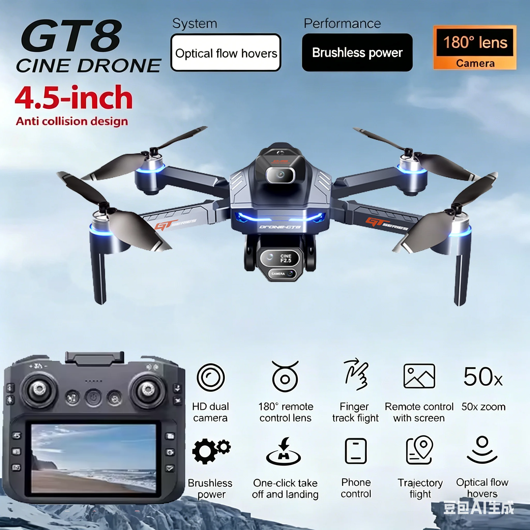 2026 HOT GT8 Drone 8K Profesional HD Dual Camera With Screen WIFI Brushless Motor Obstacle Avoidance FPV Foldable Quadcopter Toy