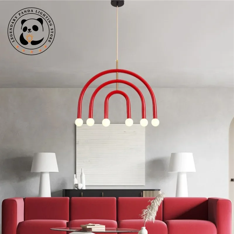 Bauhaus Originality Pendant Lights Metallic Luster Rainbow Ceiling Chandelier Children's Room Bedroom Bar Counter Lamp Fixtures