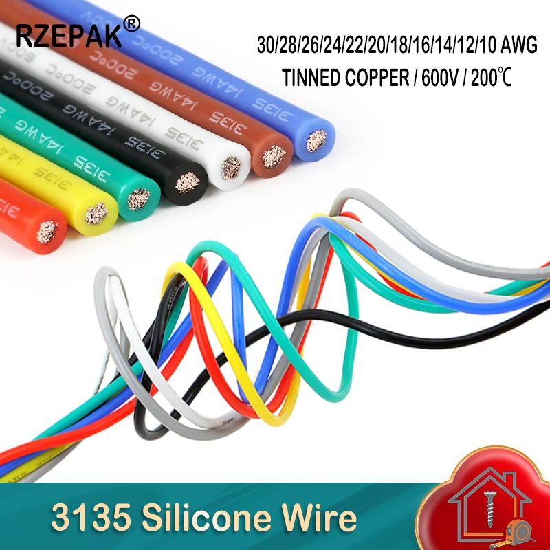 1m ~ 20m 3135 Silicone Wire 30/28/26/24/22/20/18/16/14/12/10 AWG Soft High Temperature Resistant Automotive Battery Car Wires