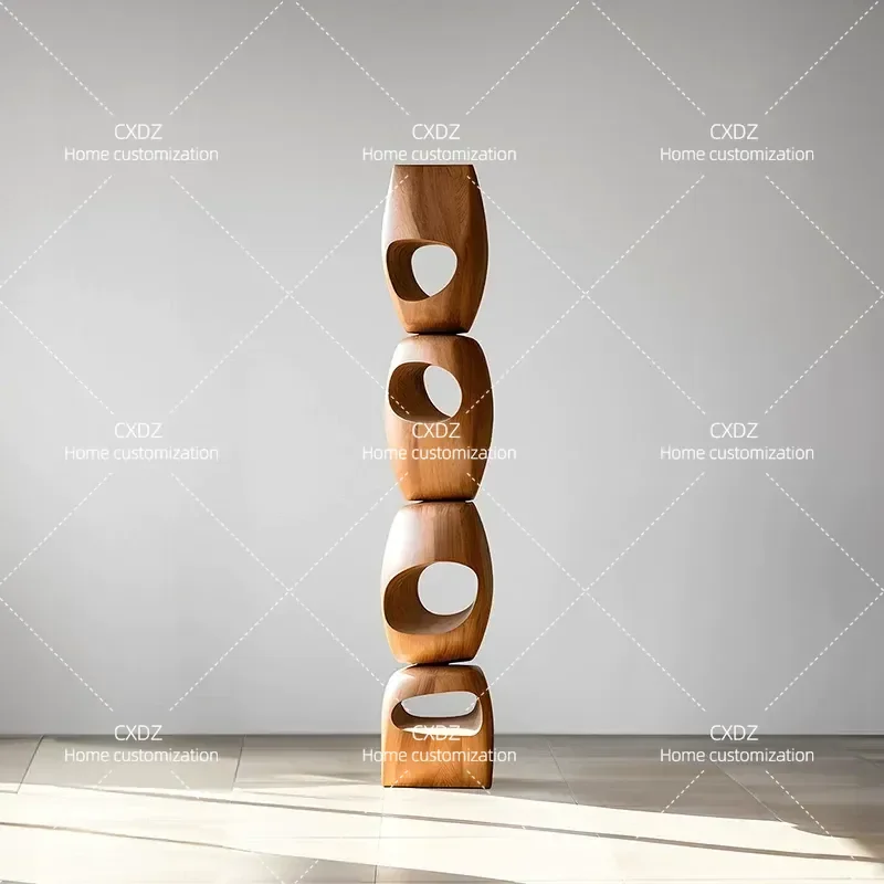 Abstract Wood Carving Floor Sculpture Solid Wood Artwork for Living Room Entrance Hotel Model Room Decoration Soft Furnishing