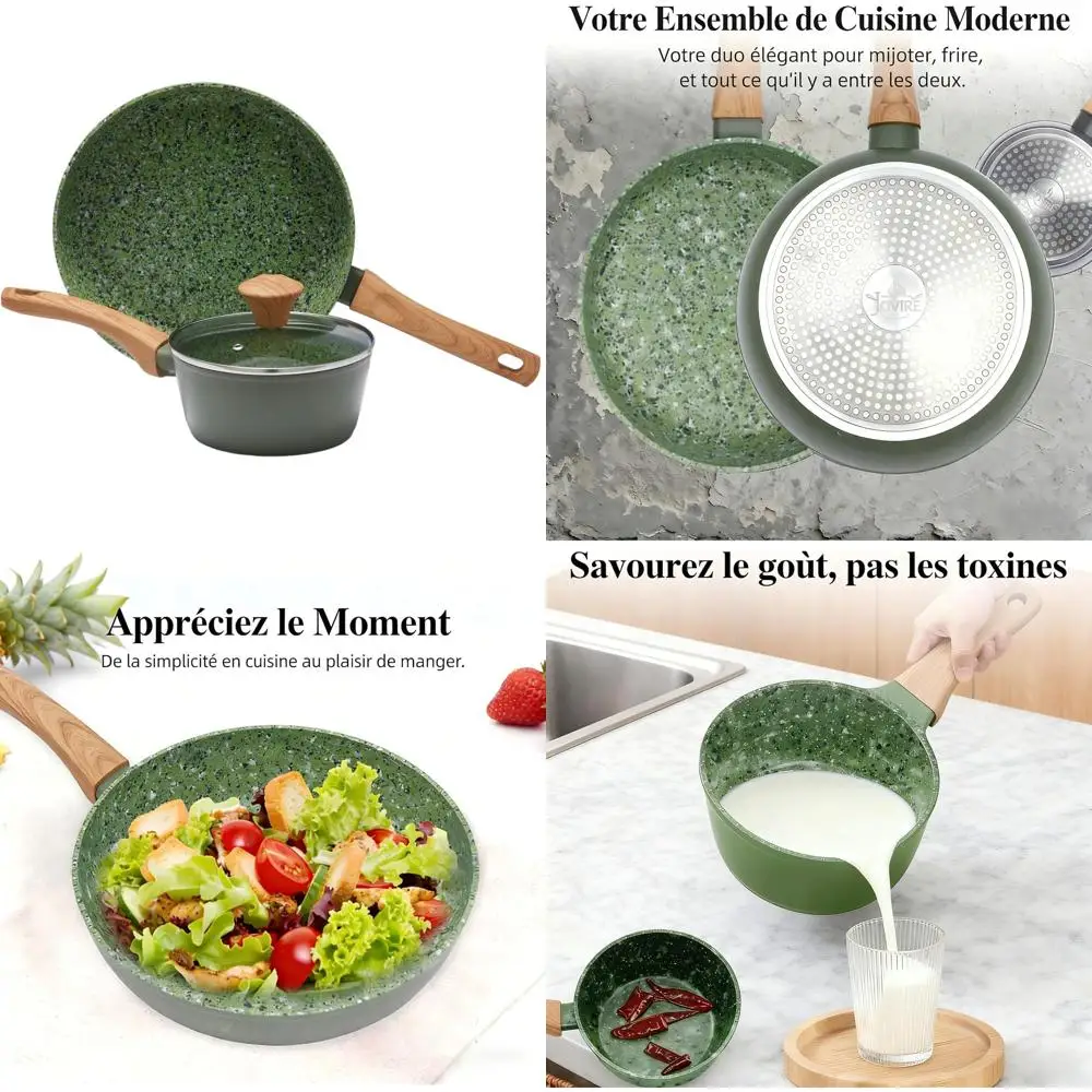 

Nonstick 2-Piece Cookware Set: 10.25 Egg Pan & 1.4QT Saucepan | 100% Non-Toxic, Dishwasher Safe | Ideal for Space-Saving, Studio