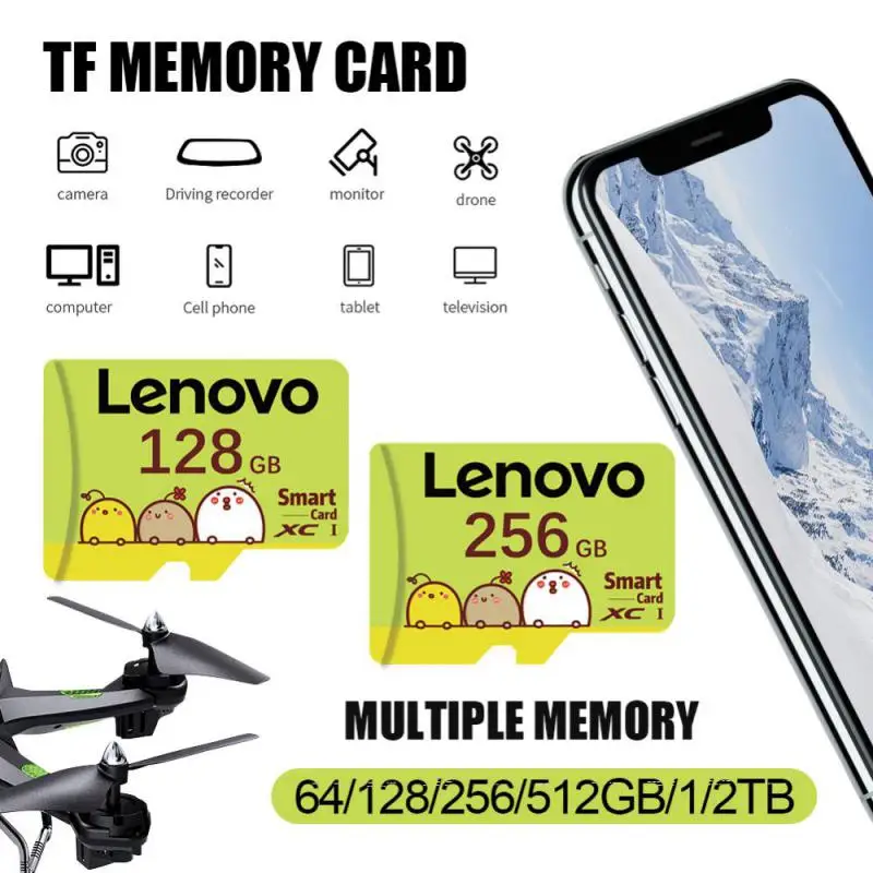 Original Lenovo SD Card Class 10 TF Flash Card 256GB 512GB 1TB 2TB Red & Black Memory Card 128GB For Mobile Phone PC Speaker