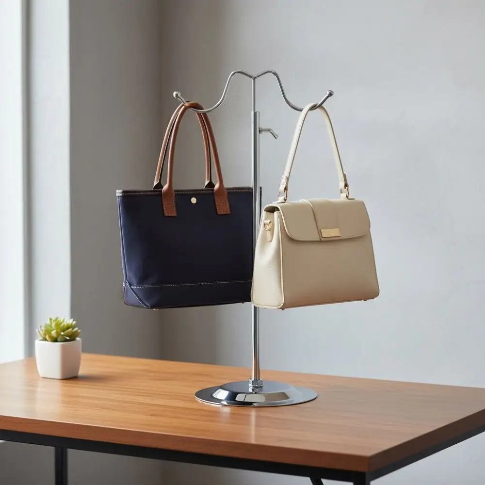 

Adjustable Height Bag Display Rack Curved Hook Single/Double Hook Jewelry Storage Shelf Space Saving Non-slip Bottom Wig Hanger