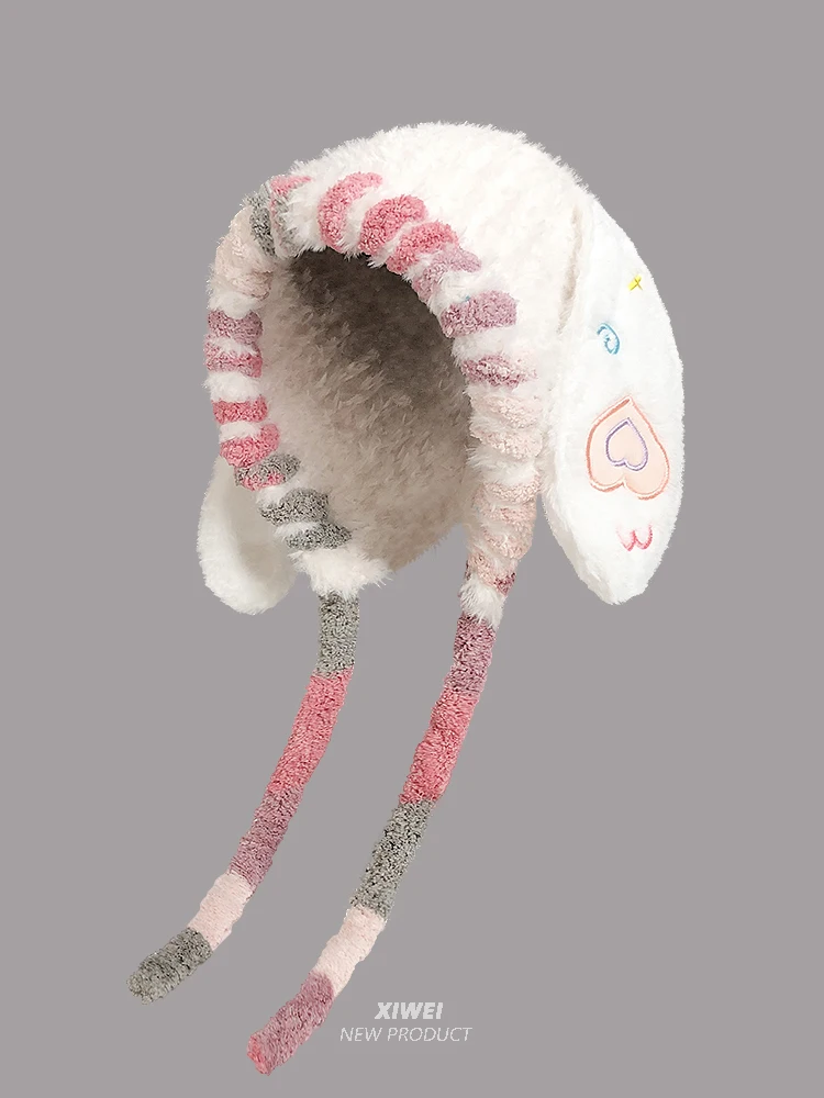 

New Fall Winter Collection Adorable Bunny Ear Plush Knit Hat Versatile Warm Earflap Beanie Exquisite Christmas Girls Gift