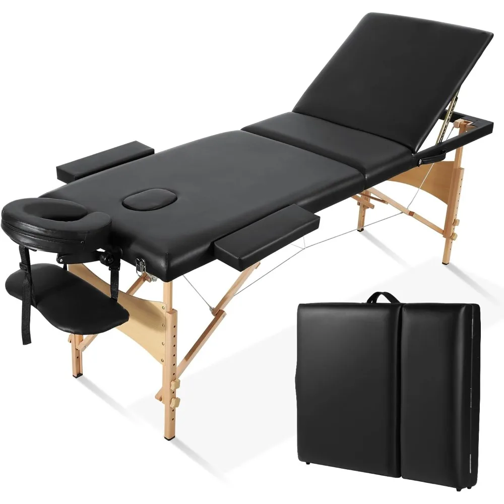 Mesas de masaje portátiles para extensiones de pestañas, mesa de tatuaje de 73 pulgadas de largo, altura ajustable, profesional, 3 pliegues