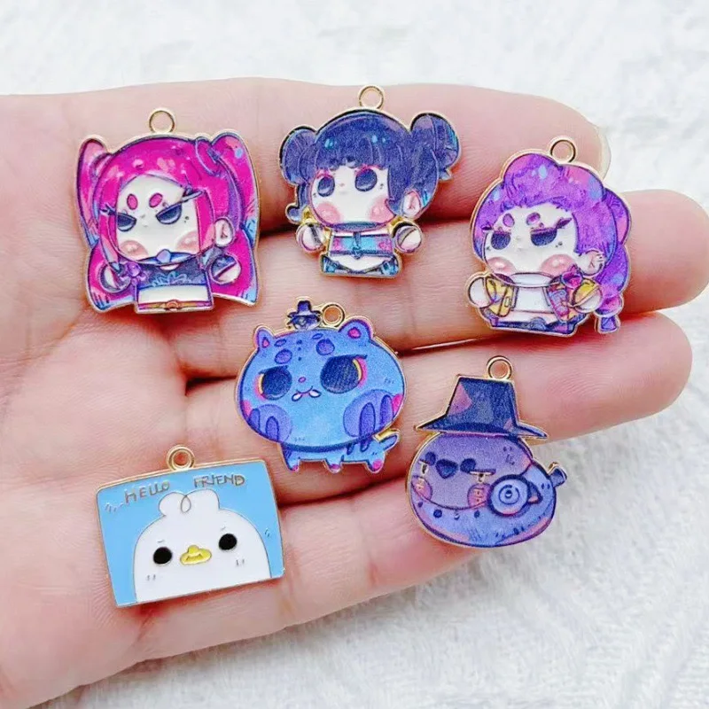 10 piezas de accesorios de aleación con diseño de dibujos animados y anime, con forma de gota de aceite, para bricolaje de pendientes y llaveros