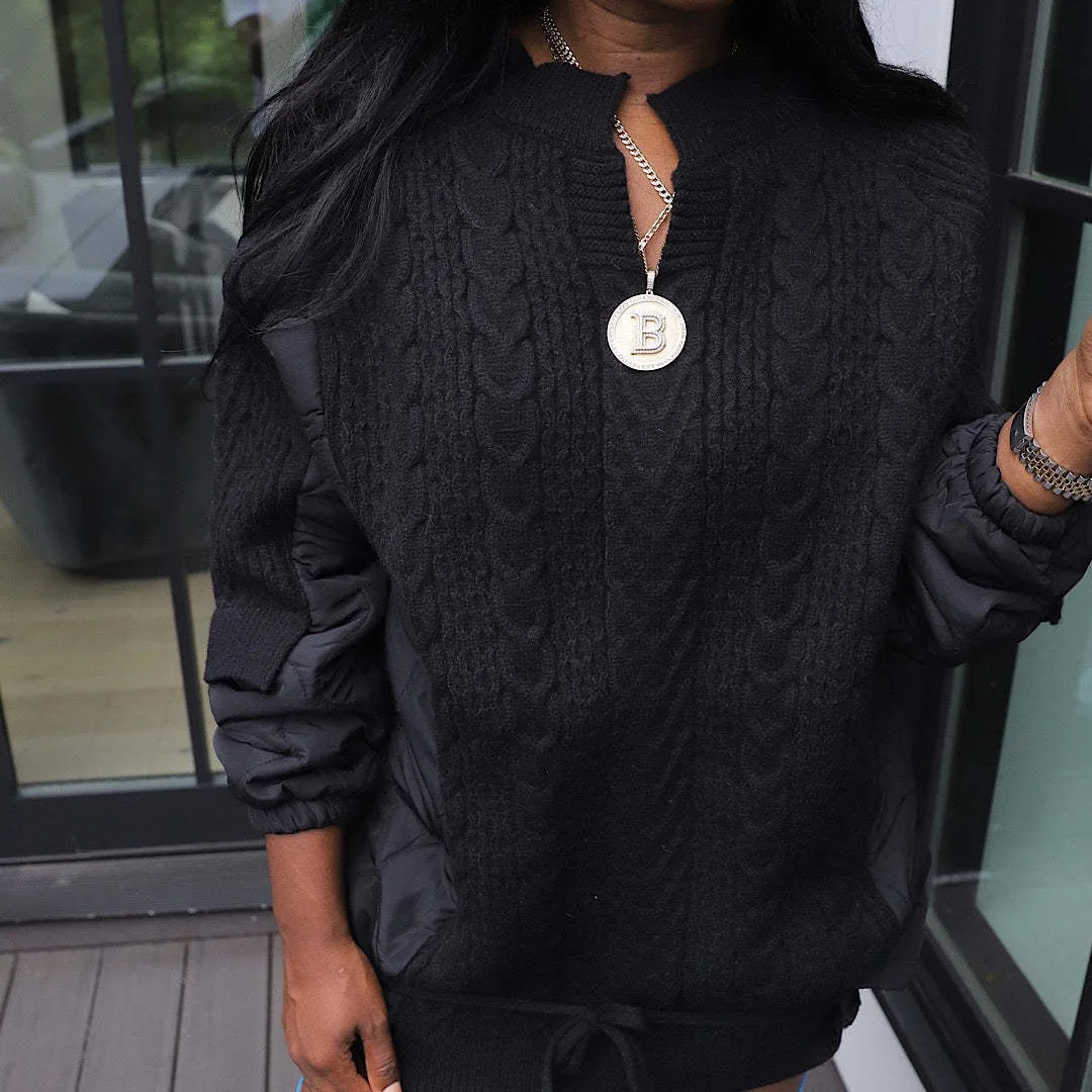 Women Knitted Parkas Coats Spliced Jackets Drawstring Long Sleeves Loose Y2k Solid Thick Casual Streetwear 2025 Autumn Winter