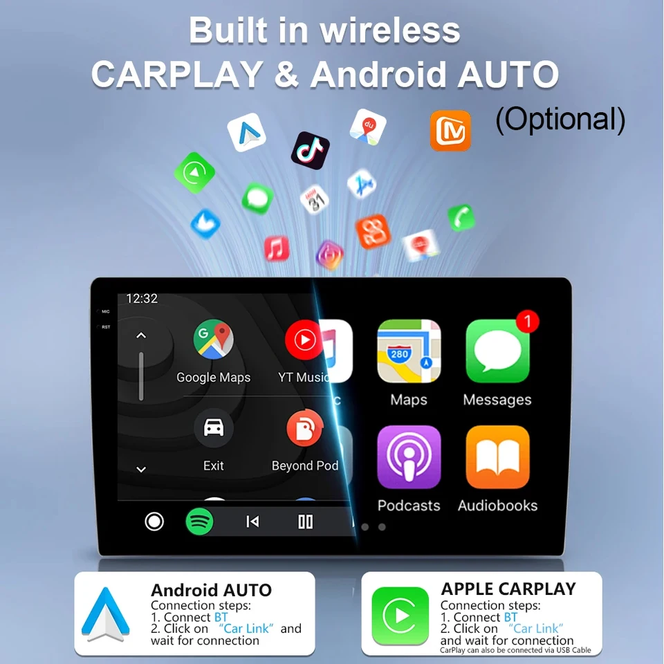 Android 15 Universal 9/10 Inch CarPlay Car Radio Android Auto GPS