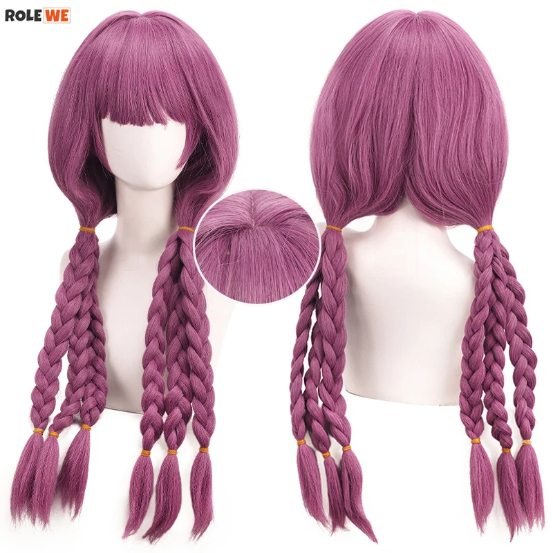 Aura Cosplay Wig Anime Frieren Aura Long Pink Purple Pre Braided Heat Resistant Synthetic Hair Halloween Wigs + Wig Cap