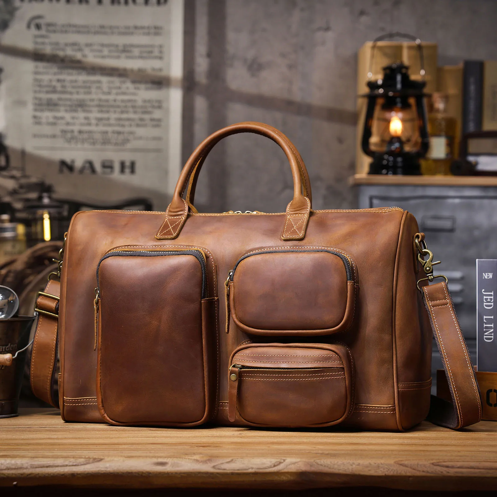 outdoor fitness handmade crazy horse cowhide men's large-capacity travel bag vintage luxury genuine leather big handbag