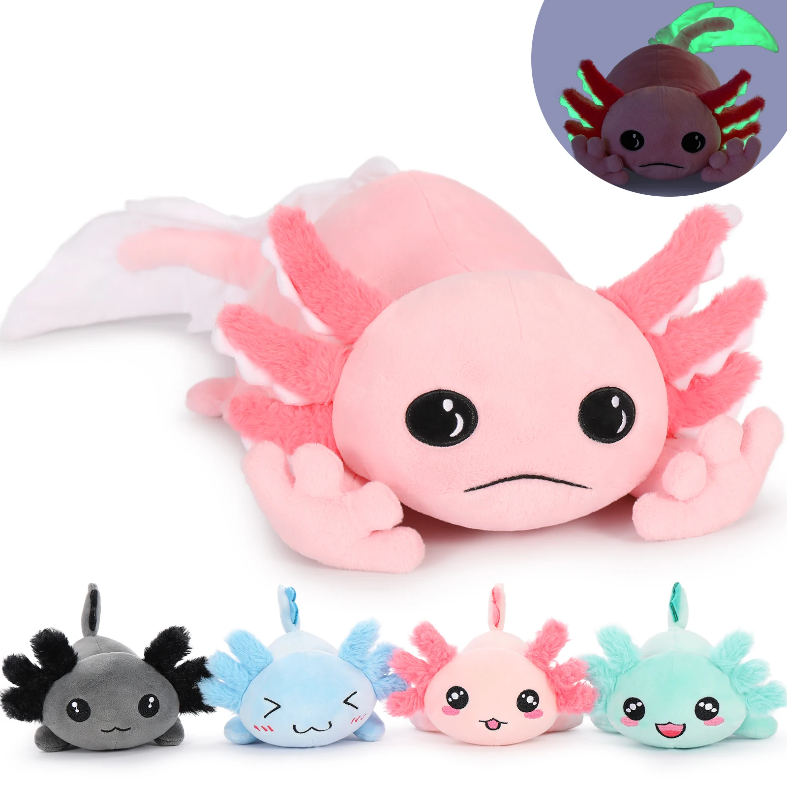 

Magical Christmas Glow! Giant 32-Inch Glowing Pink Salamander Plush Set of 5. The Ultimate Holiday Gift for Kids, Teens & Axolot