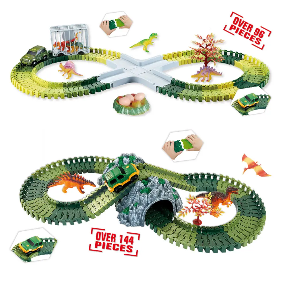 Dinosaur Railway Car Kids Track Racing Track Toys Set Bend Flexible Race Track Flash Light Car Educational Toys for Kids Gifs