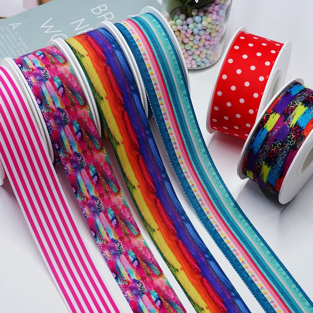 5 Yards Stripe And Grid Printed Grosgrain Satin Ribbons For Bows DIY Craft Decoration Packaging Supplies. 61432