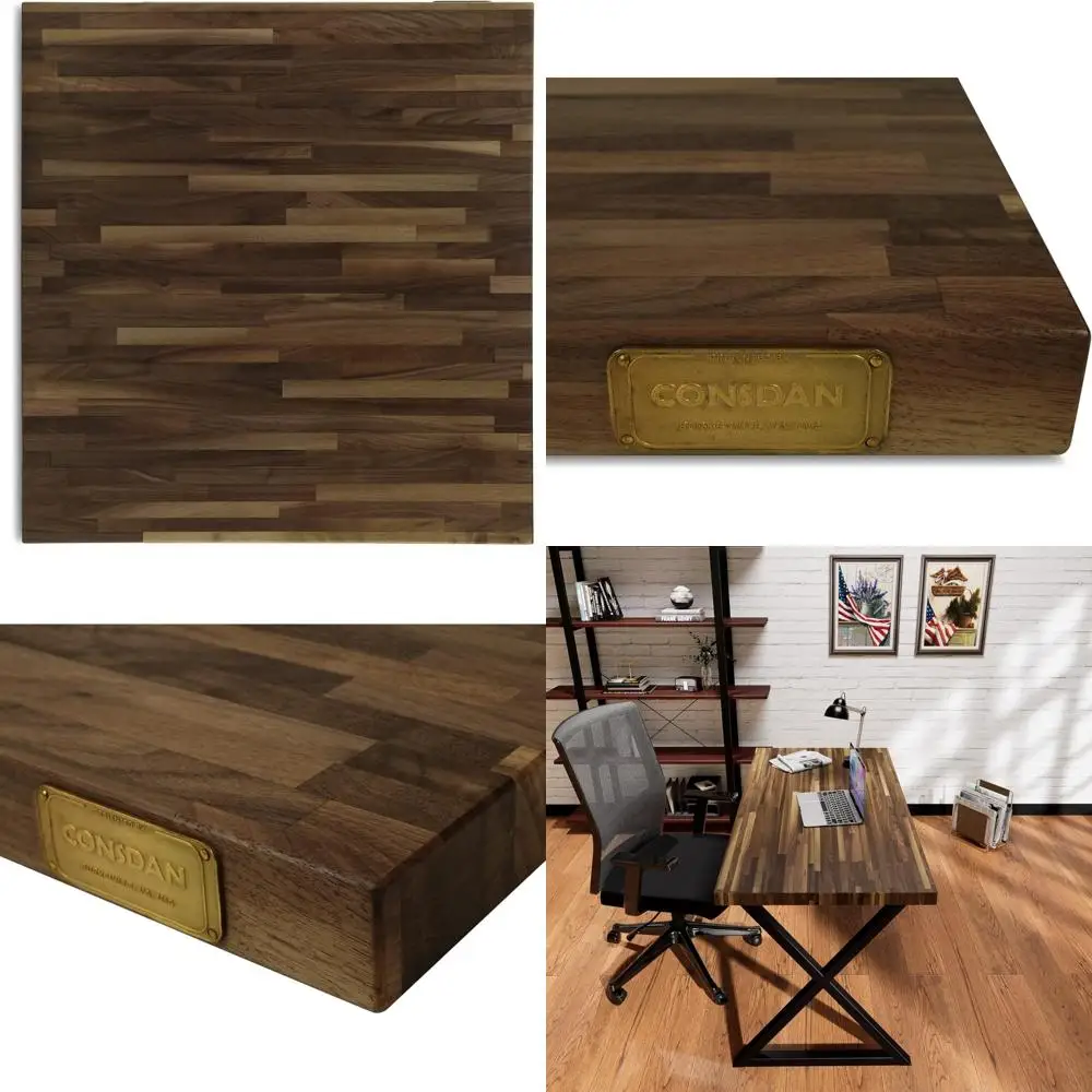 

Reversible Walnut Hardwood Butcher Block Kitchen Countertop, Polished on Both Sides, Solid Wood Slab for Prepping and Serving