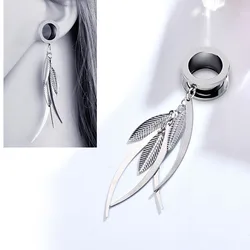 1Pc Dangle Salix Leaf Pendant Medical Stainless Steel Ear Tunnel Plugs and Gauges Flesh Piercing Expander Plug Earring