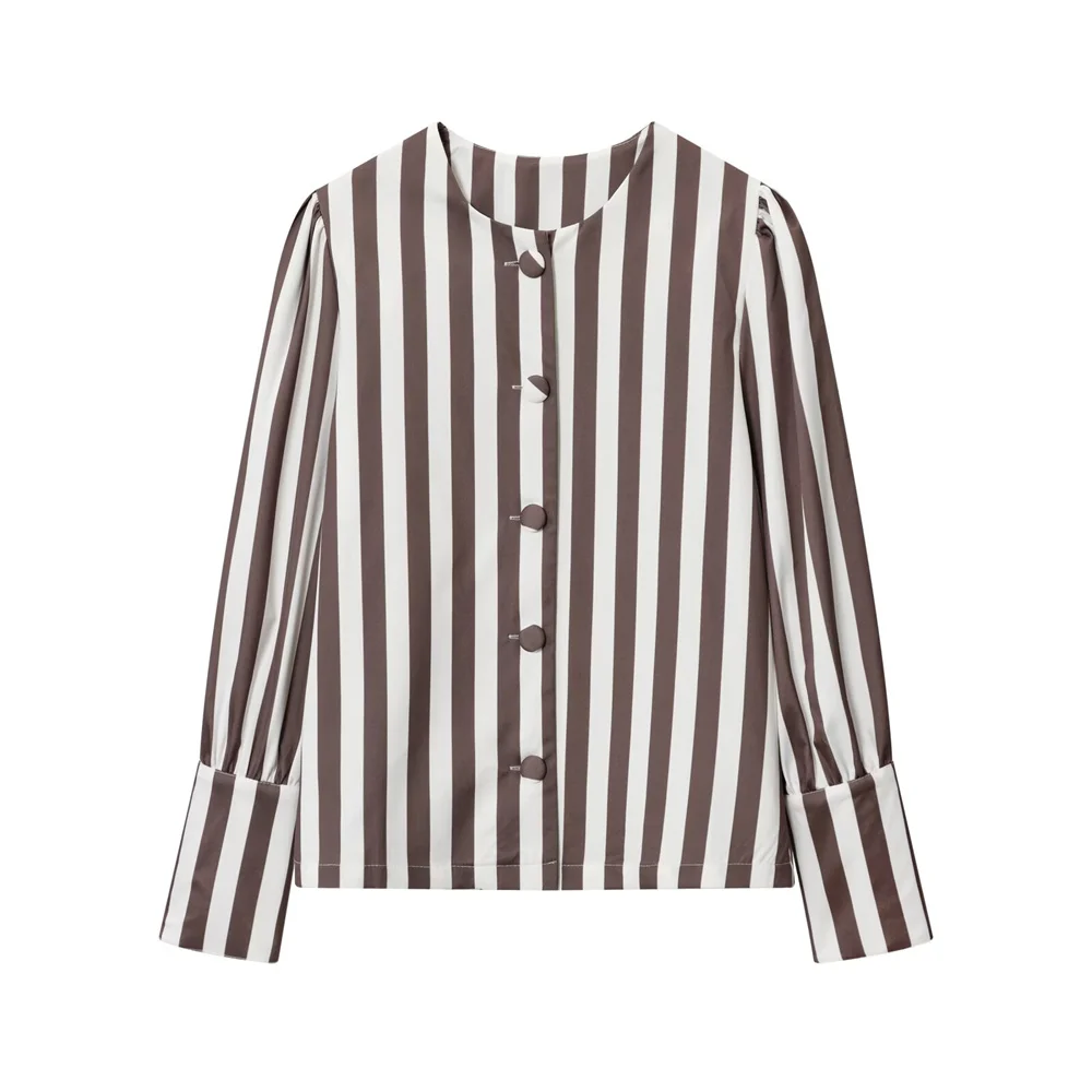 Haut à manches bulles pour femmes, vêtements d'automne, style européen et américain, à la mode, polyvalent, décontracté, rayé