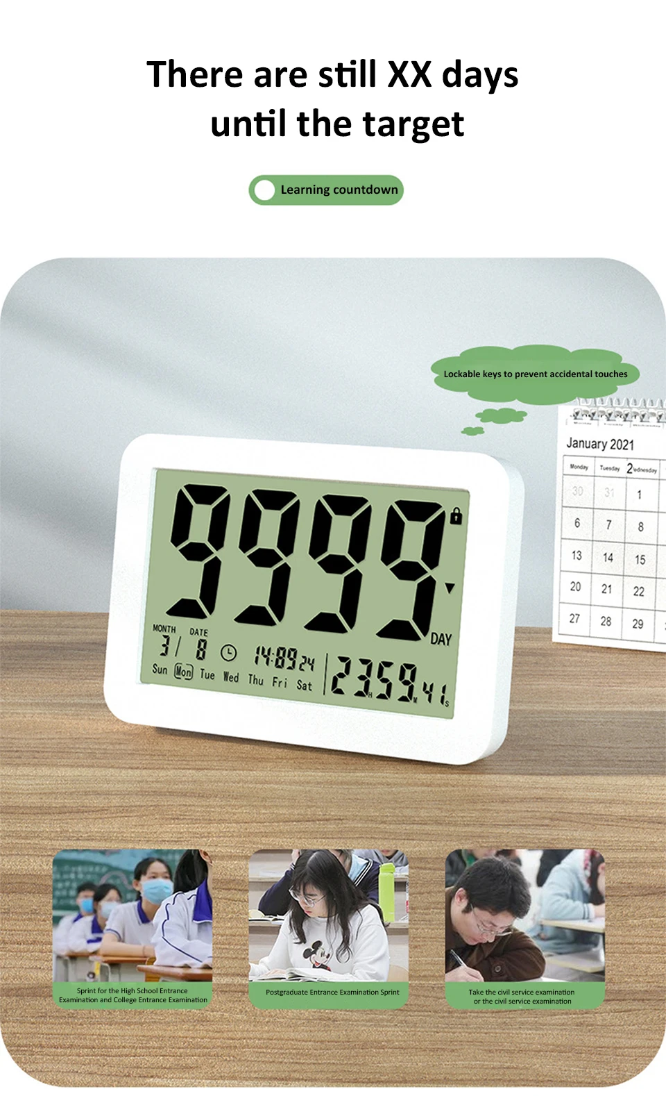 Elektronischer Countdown-Timer mit großem Bildschirm, digitaler 9999 Tage, Countdown-Uhr, Klassenzimmer-Timer, Ruhestand-Countdown-Timer – Detail 5