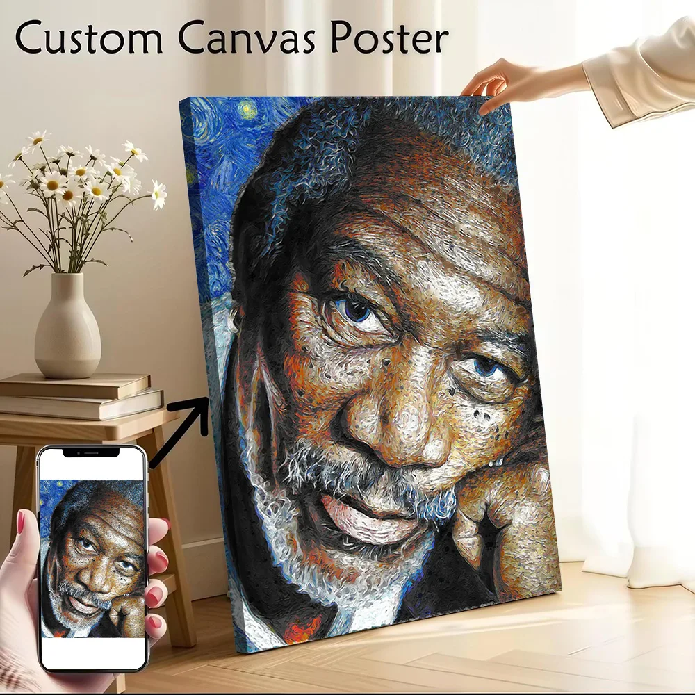 Morgan Freeman Portrait in Van Gogh Style Canvas Poster Wall Art Customizable High Quality Printed Picture for Home Decor Mural