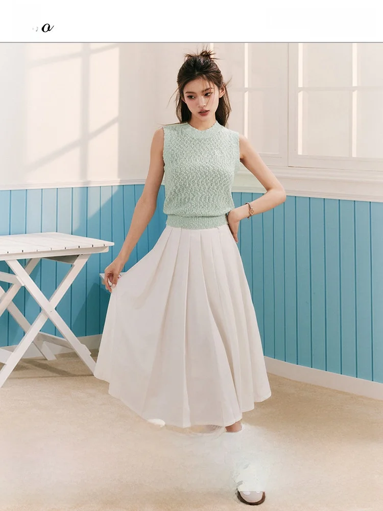 

Iceeyy Original High Waist Midi Skirt White Gauze A-Line Dress Elegant High Fashion Polyester Blend Summer 2023 Collection