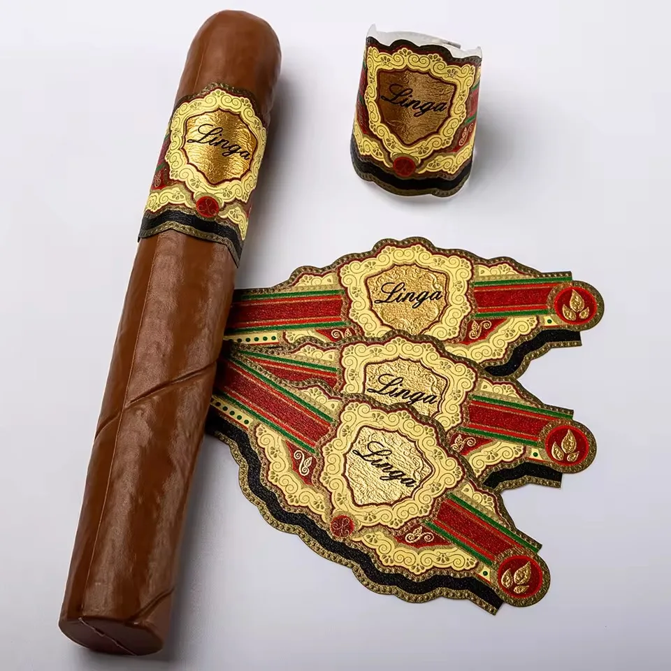 맞춤형 엠보싱 금박 시가 라벨 링 스티커 고급 고품질 인쇄 포장용