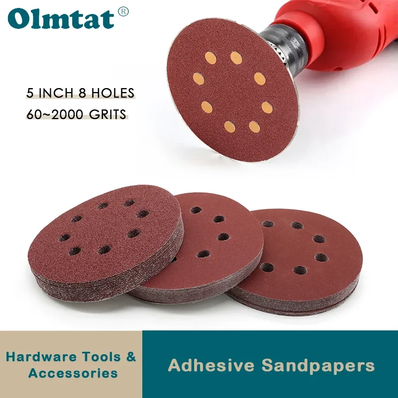 

10~100pcs Sanding Discs Hook and Loop Adhesive Sandpaper 5 Inch 8 Hole for Random Orbital Sander 60-2000 Grits Abrasive Sheets