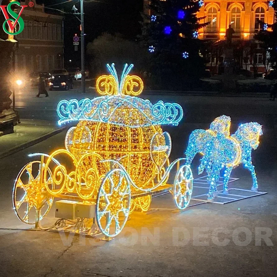 LED 3D Carruaje Luces untuk komersial al aire libre de Navidad decoracion de vacaciones