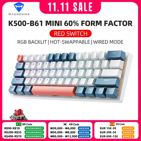 Machenike K500-B61 Mini Keybaord meccanico Fattore di forma al 60% 61 tasti Gaming Keybaord Chiave completa cablata Hot-swap RGB retroilluminato