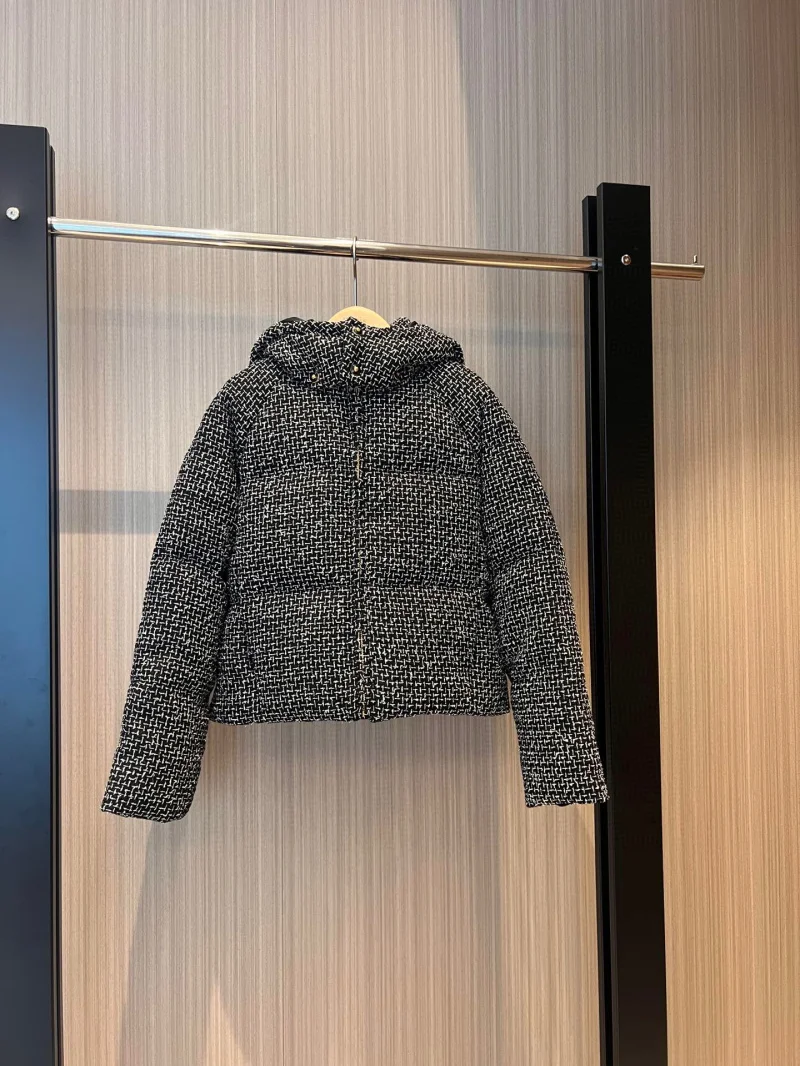 2024 Winter New Coat for Women,snowflake Woven Down Jacket with Hood Short Wool Tweed Warm Top Fashionable Thick Jacket for Work