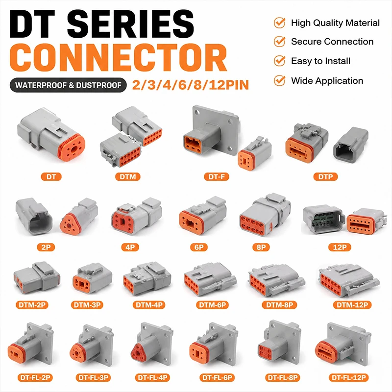 1Sets DEUTSCH DT/DTM/DTP/DTF Series IP68 Sealed Connector Kits | 2-12Pin Flange Mount for Auto/Truck/Marine Wiring Systems​