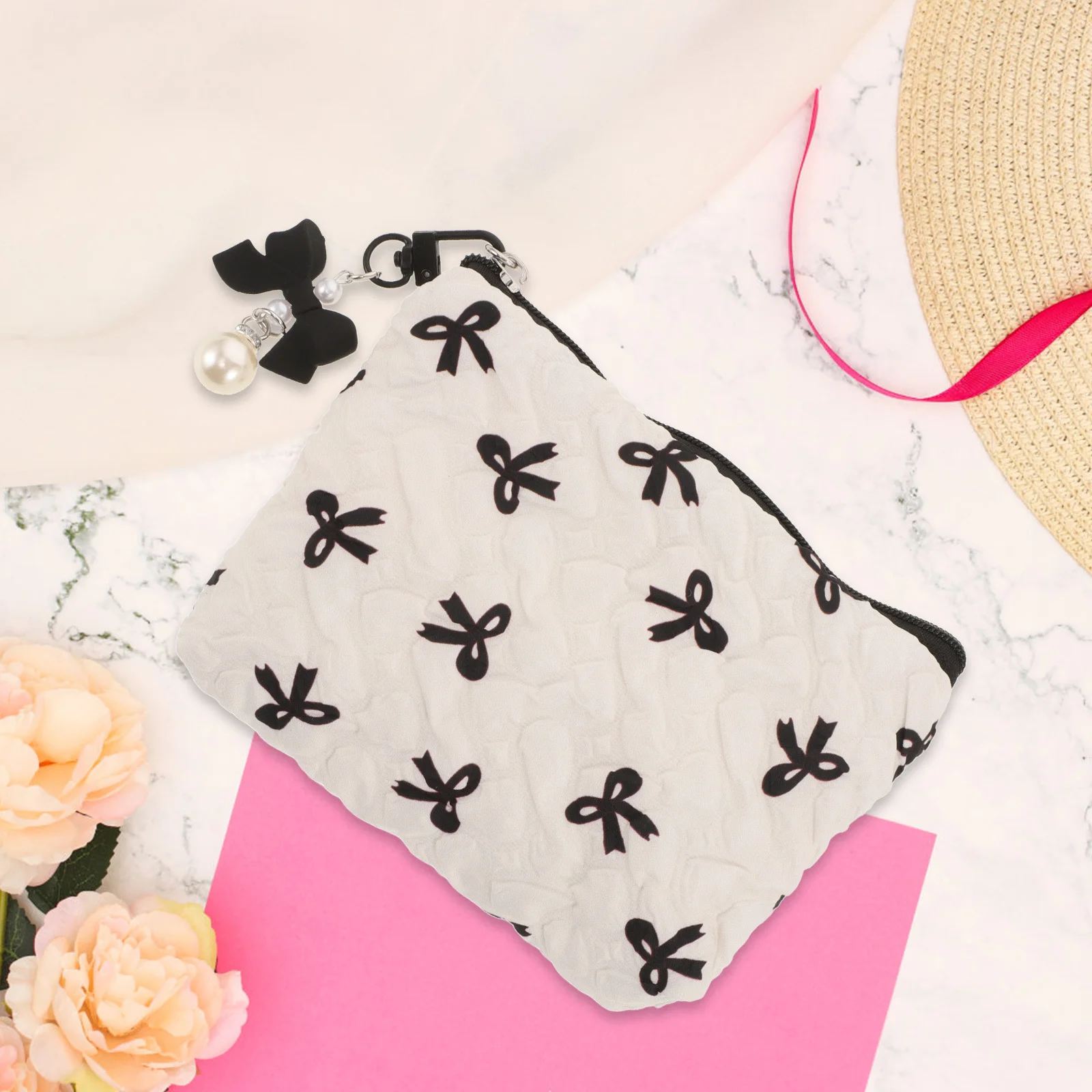 

Bowknot Makeup Bag Women Stylish Travel Pouch Small Portable Toiletry Organizer Zippered Makeup Storage Bag for Travel