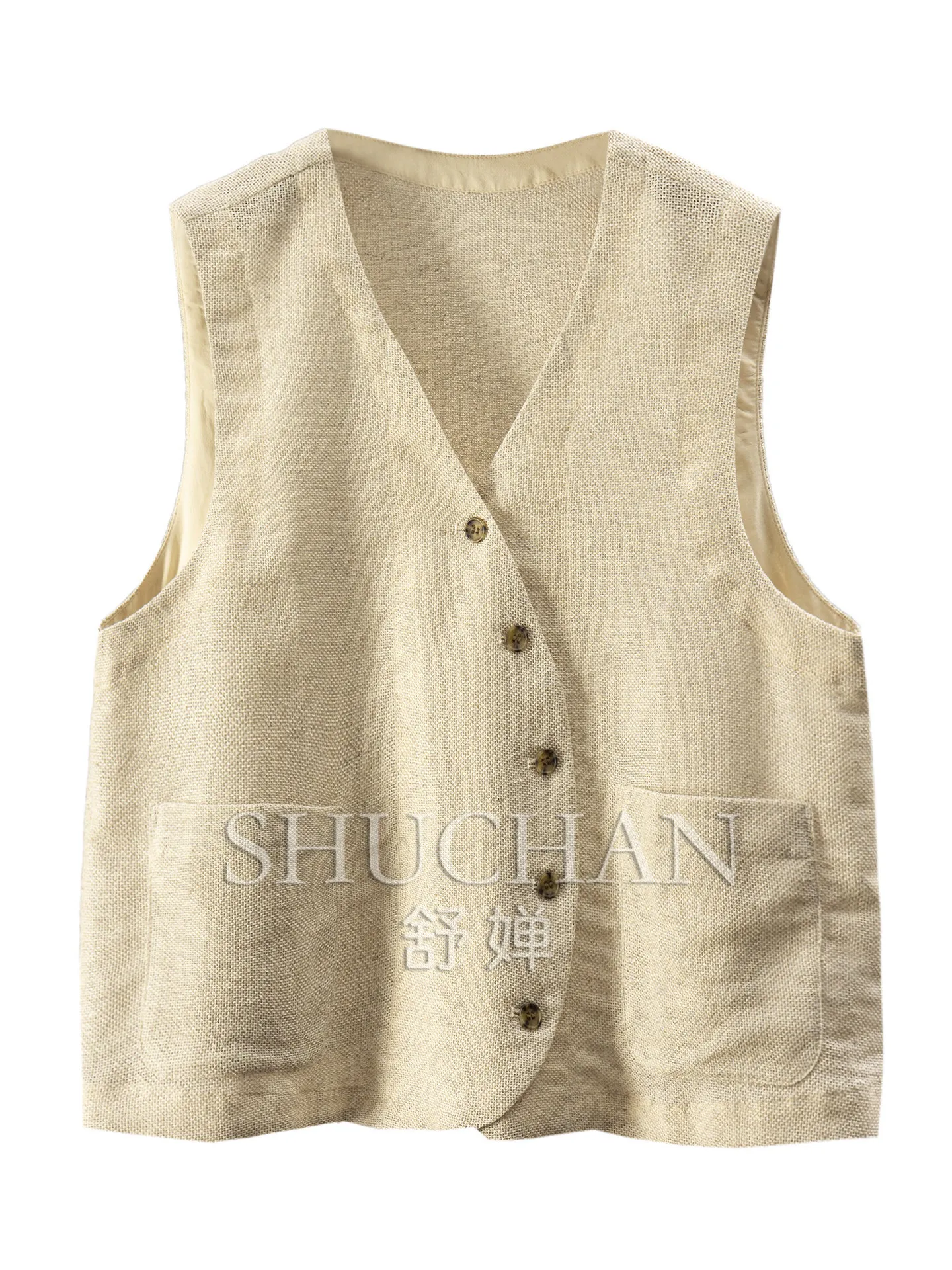 Stacked High-quality Tank Top Loose and Casual Custom-woven Micro-transparent Linen + Cotton Vest Cardigan Women's 59J1