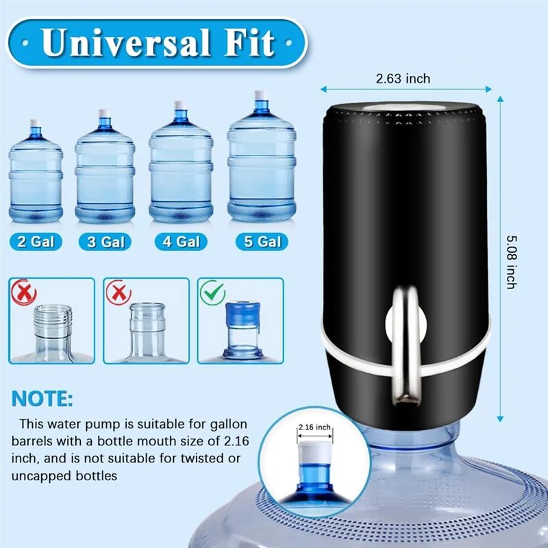 

5 Gallon Water Dispenser, Electric Water Bottle Pump With Switch And USB Charging, Portable Water Dispenser Pumpab13