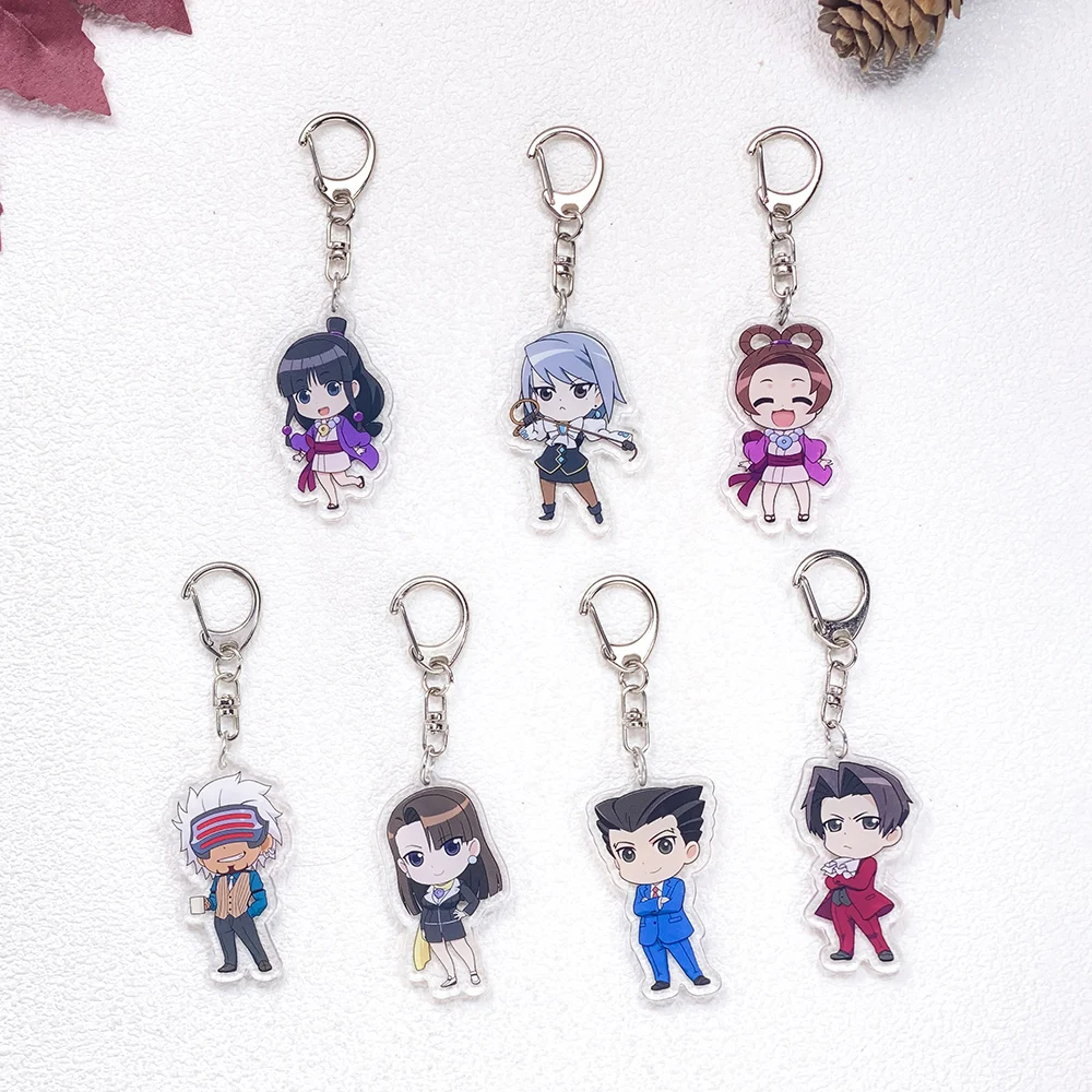 Porte-clés de voiture Ace Attorney, accessoires en acrylique, breloques mignonnes, pendentif pour sac, porte-clés amusant, décoration de sac à dos, cadeaux, 1/7 pièces