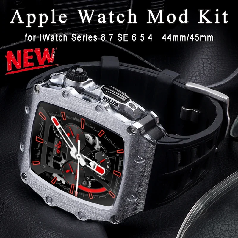 

Комплект для часов Apple Watch Band 9 8 7 45 мм, металлический резиновый ремешок из нержавеющей стали для IWatch Series 6 SE 5 4 44 мм
