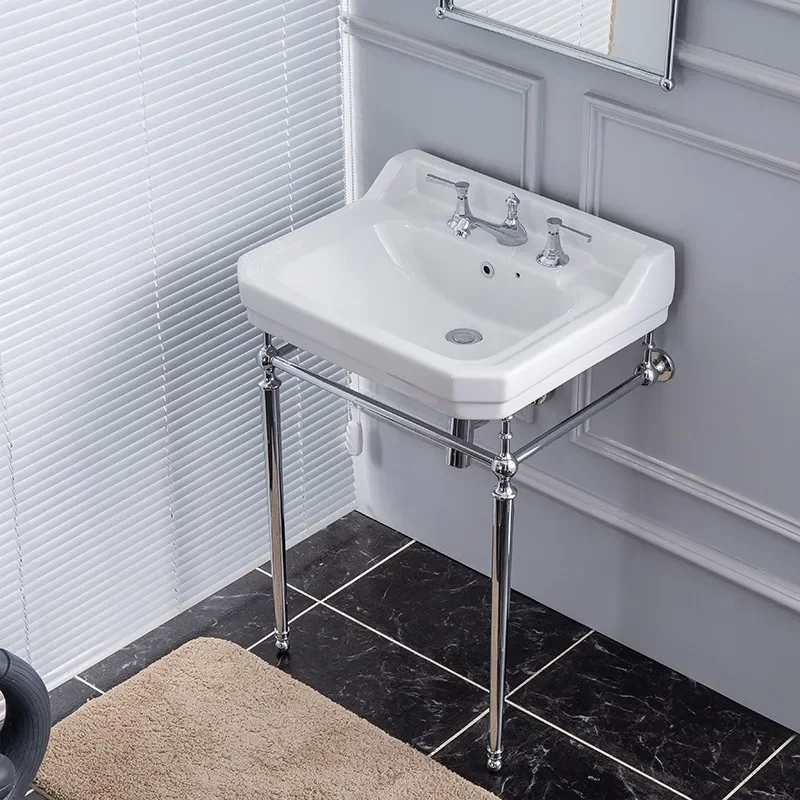 Bathroom floor brass bracket basin British style traditional retro chrome three-hole wash basin washbasin