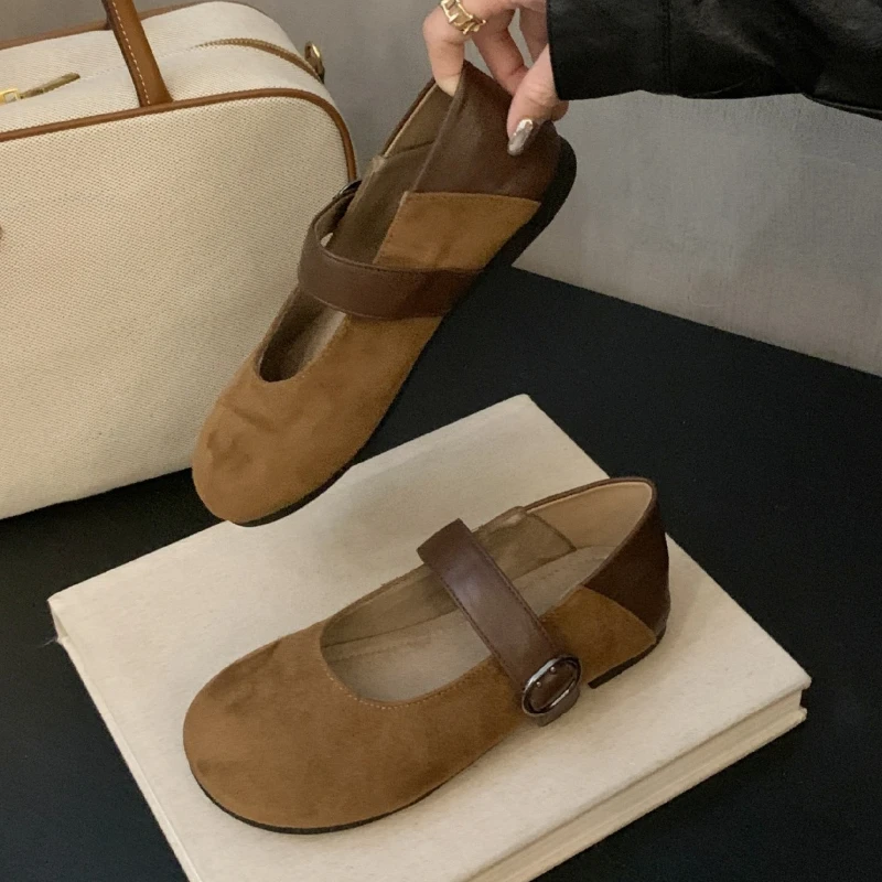 الرجعية جولة تو ماري جين أحذية النساء ليوبارد حزام مشبك الراحة الخريف الأحذية الإناث الضحلة ماركة غير رسمية حذاء مسطح النساء