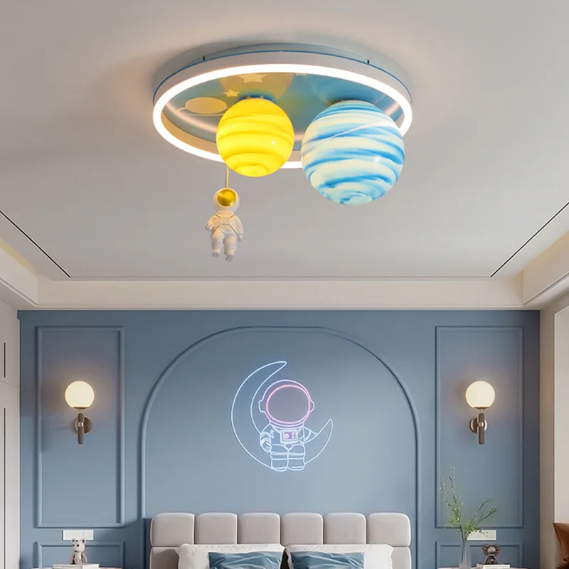 Astronaut Children's Room Ceiling Lamps Glass Planet Astronaut Light Modern Warm Nursery Baby Room Boy Bedroom Ceiling Lights