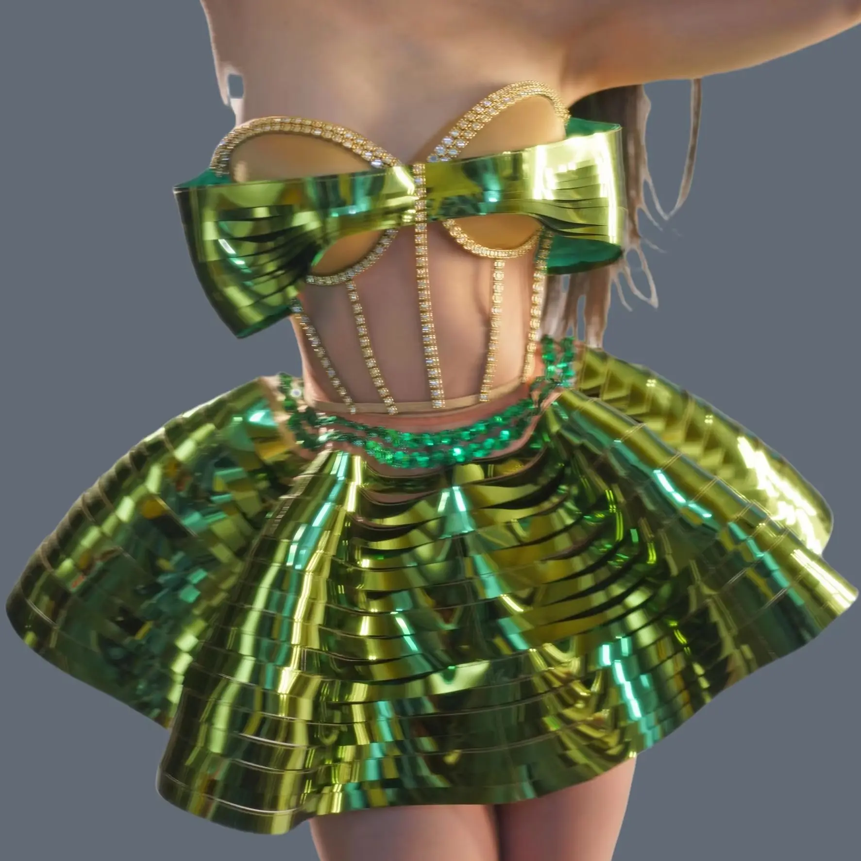 

Горячий дизайн, комплект из 2 предметов, бандажное мини-платье с открытой спиной, клубный сценический наряд, сексуальный блестящий костюм для вечеринки, костюм с блестками и кристаллами Feidie