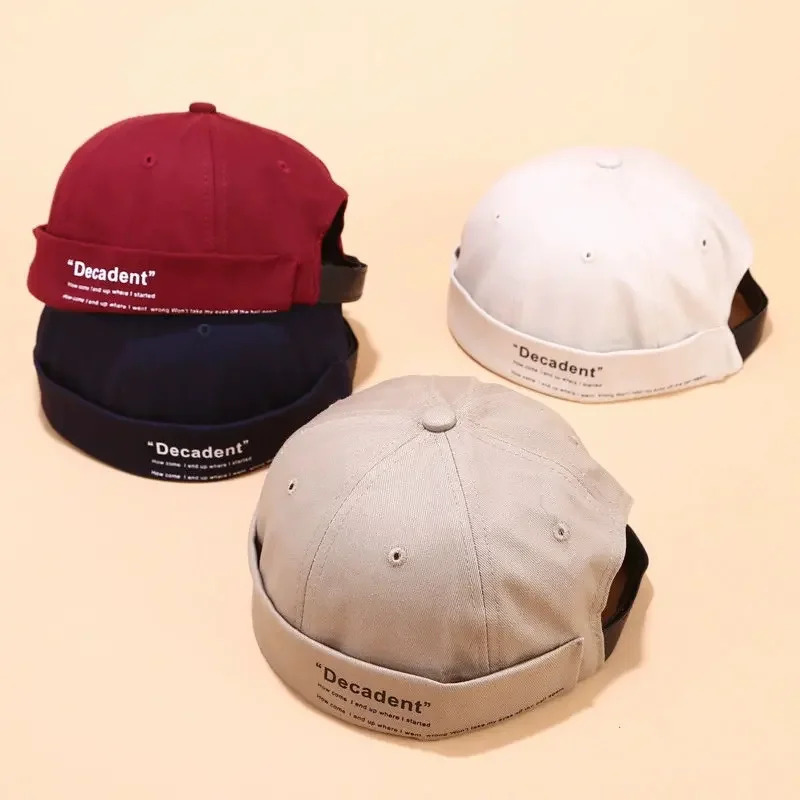LDSLYJR Four Seasons Cotton Letter Docker Cap Brimless Hat Skullies Beanie Hats Landlord Sailor Cap Men and Women 22