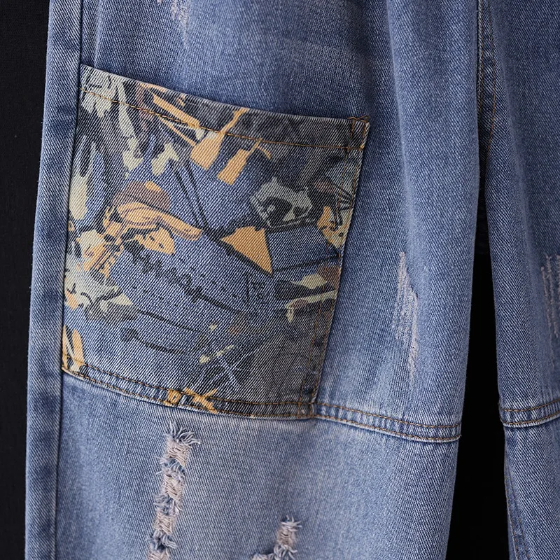 Casual Harajuku Dad Jeans Women's Cotton Stretch Denim Natural Waist Machine Embroidery Autumn Winter Fashion Trend Nine Points