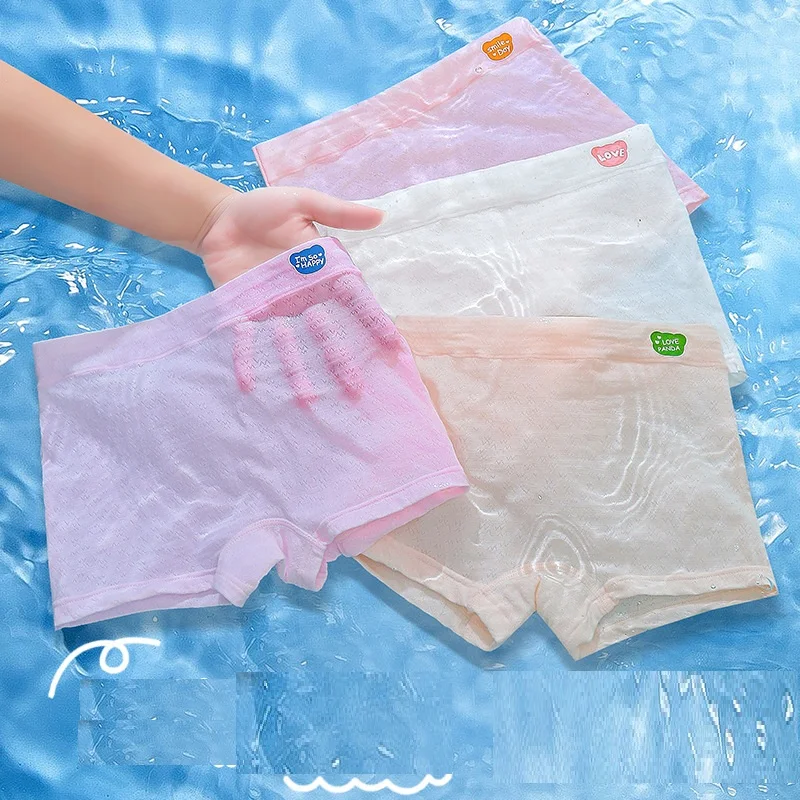 4pcs Girls Underwear Set Solid Color Children's Briefs Soft letter Print for Ages 2-9 Student Adolescent Fashion Kids' Panties
