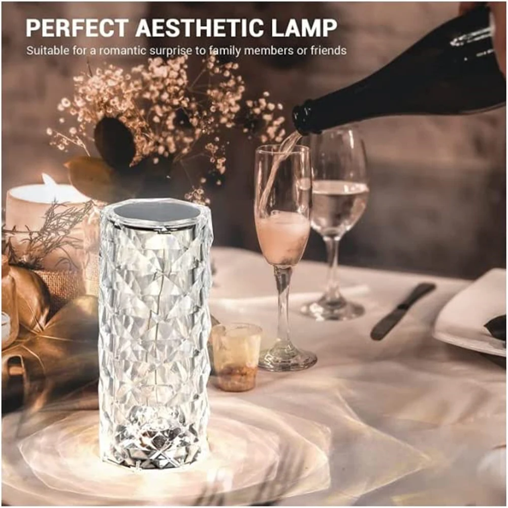 Touch Crystal Lamp 16 Color Changing RGB Night Light Remote USB Romantic LED Rose Diamond Living Room Valentines Day Nightlight