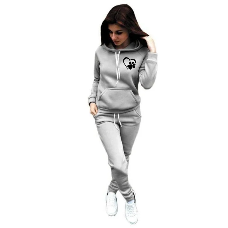 New Fashion Love-dog print Women's Hoodie Set Casual Long Sleeve Pullover 2-Piece Sportswear Set Women's Sportswear (S-3XL)