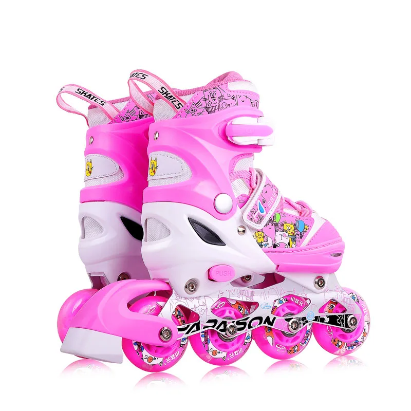 Venda quente em estoque meninos e meninas 4 PU completo piscando ajustável crianças patins inline