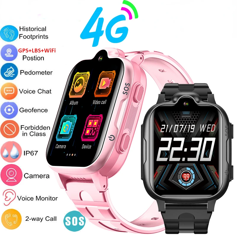4G K15 Kids Smartwatch SOS Location Tracker HD Video Call Touch Screen IP67 Waterproof Children Smart Watch Camera Monitor Watch