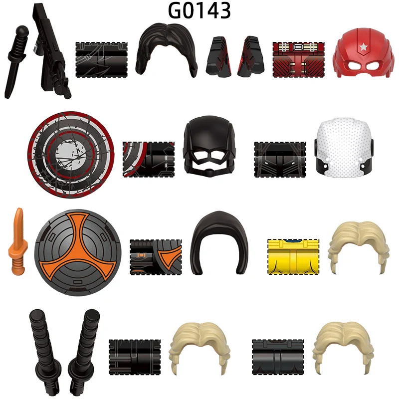 The G0143 Action Figures Knife Shield Stick Weapons Pants Hair Parts Model Blocks MOC Bricks Set Gifts Toys
