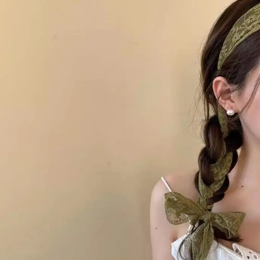 

Flower Lace Ribbon Hair Scarf Dressing Decoration Transparent Braids Headband Neckerchief Korean Style Long Neck Scarves Beach